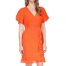 MICHAEL Michael Kors Women’s Faux Wrap Mini Dress Optic OranOptic Oge Size L NWT