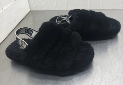 Ugg Fluff Yeah Womens Black Slip On Slingback Slide Slippers Size