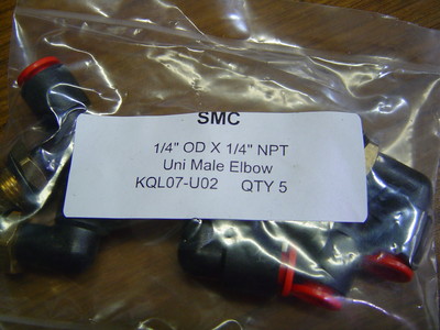 QTY 5 SMC KQL07-U02 Uni male elbow air push connect fitting air 1/4'' X 1/4'' NPT