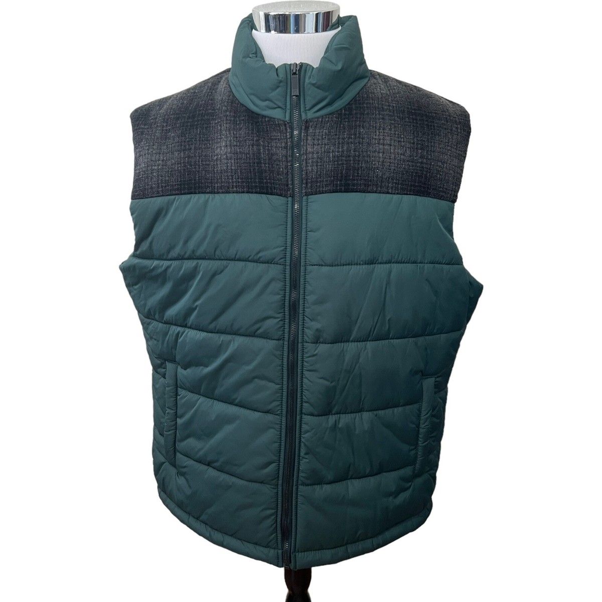 Kenneth Cole Reaction Faux Down Forest Dark Green Puffer Vest Size