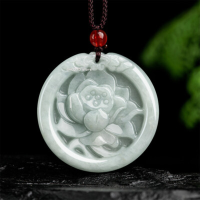Natural Grade A Jade Jadeite Lotus Round Women Men Lucky Jade Pendant String