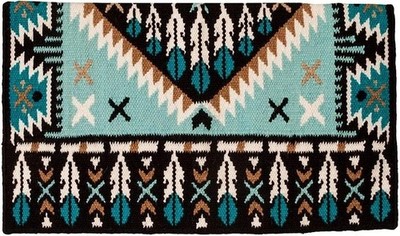 ''Sky Blue Turquoise Black White Chevron Southwestern Wool Saddle Blanket ShowPad