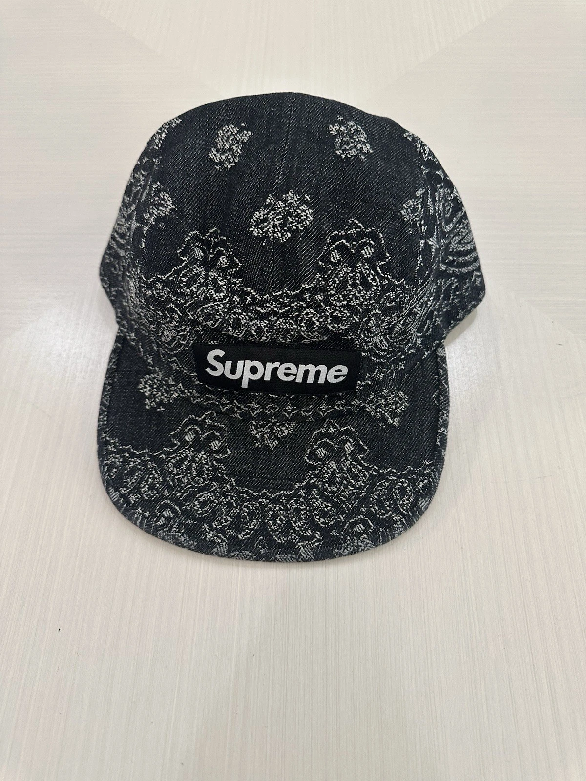 Casquette de camp en denim jacquard Supreme Bandana noire NEUVE SOUS BLISTER