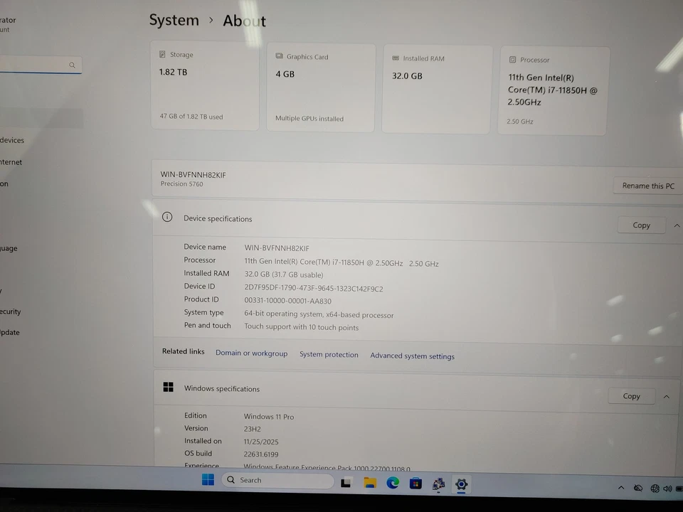 Dell Precision 5760 Core i7-11850H 2.50 GHz 32 GB 2 TB NVMe Windows 11 Pro - Image 2 of 4