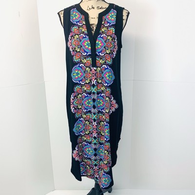 NWT Cupio Women M Hi Lo Midi Shift Dress Colorful Pleated Lightweight Resort