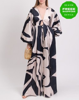 RRP€592 TONGORO Jumpsuit Size S HANDMADE Wide Leg Puff Sleeve Cutout V Neck