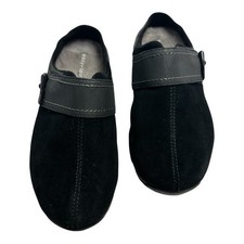 Easy Spirit ELIANA Black Suede Leather Buckle Slip On Clogs Women's Size 7.5 W