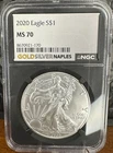 2020 American Silver Eagle 1 oz NGC MS70 Perfect Grade BU Dollar Coin