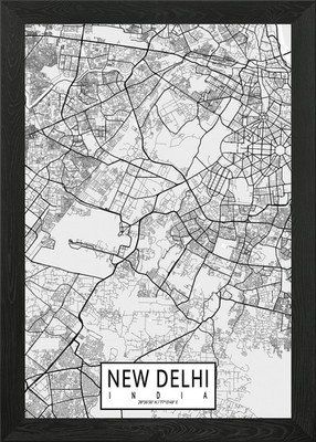 Neu Delhi Stadtplan Licht gerahmtes Wandbild Poster Leinwanddruck Bild