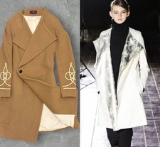   Yohji Yamamoto Y's 14AW Big Collar Sleeve Embroidered Wool Coat Size 2