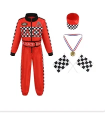 Boys Race Car Driver Costume Racer Jumpsuit Kids Halloween Dress-Up NEW size 6-7