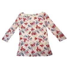 Loft Outlet Womens Floral Long Sleeve Cotton Tee Shirt White Red Blue XS