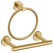 Brushed Gold Flip Toilet Paper Holder, Towel Ring Set 2 Pieces Hand Towel Hol...