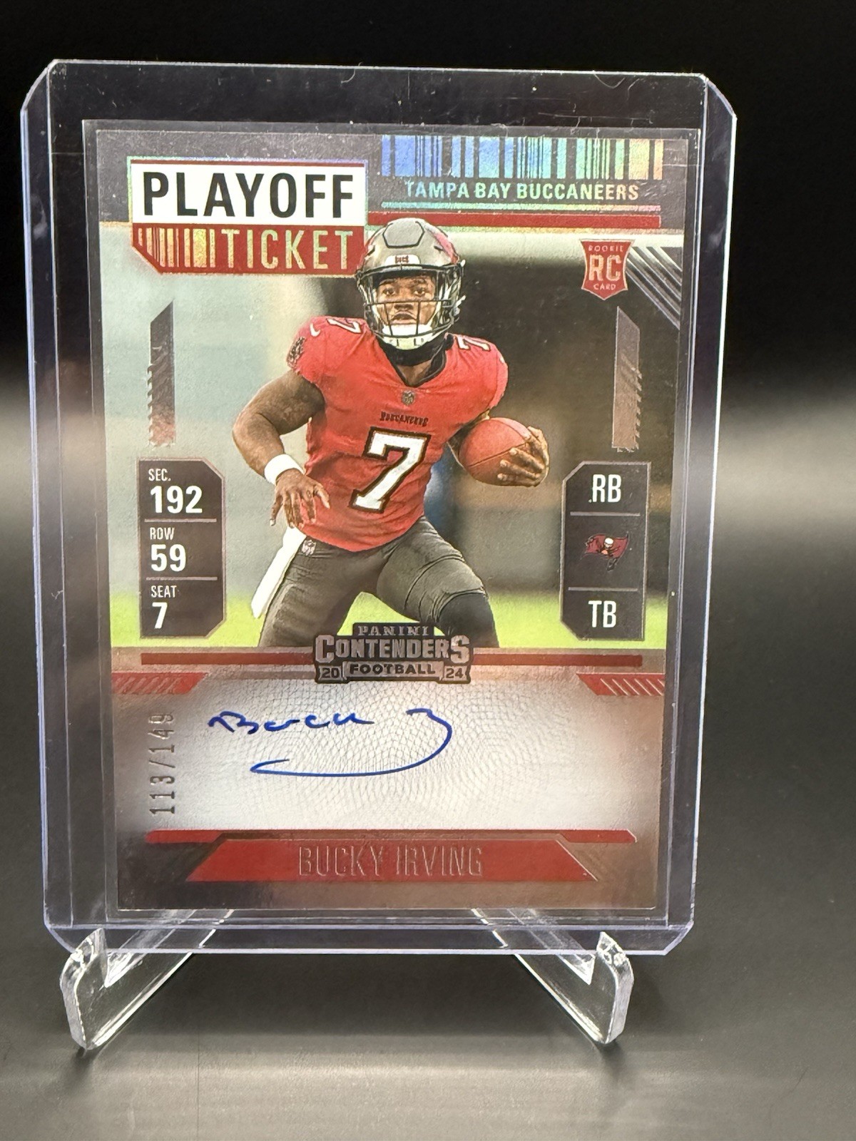 Bucky Irving 2024 Panini Contenders PLAYOFF TICKET Auto R/C #113/149-HARD SIGNED