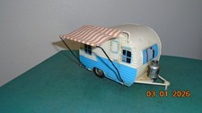 Vintage SURF Tin Toy Travel Trailer Camper RV With Roll Out Awning 9 1/2" long