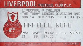 Liverpool v Chelsea 1986 1987 Division One Ticket 14/12/1986