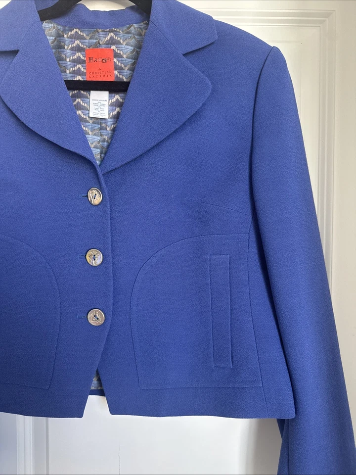Chaqueta CHRISTIAN LACROIX-BAZAR Francia Azul Lana Recortada Detalles Botones Talla 44 De Colección Foto 2 de 4
