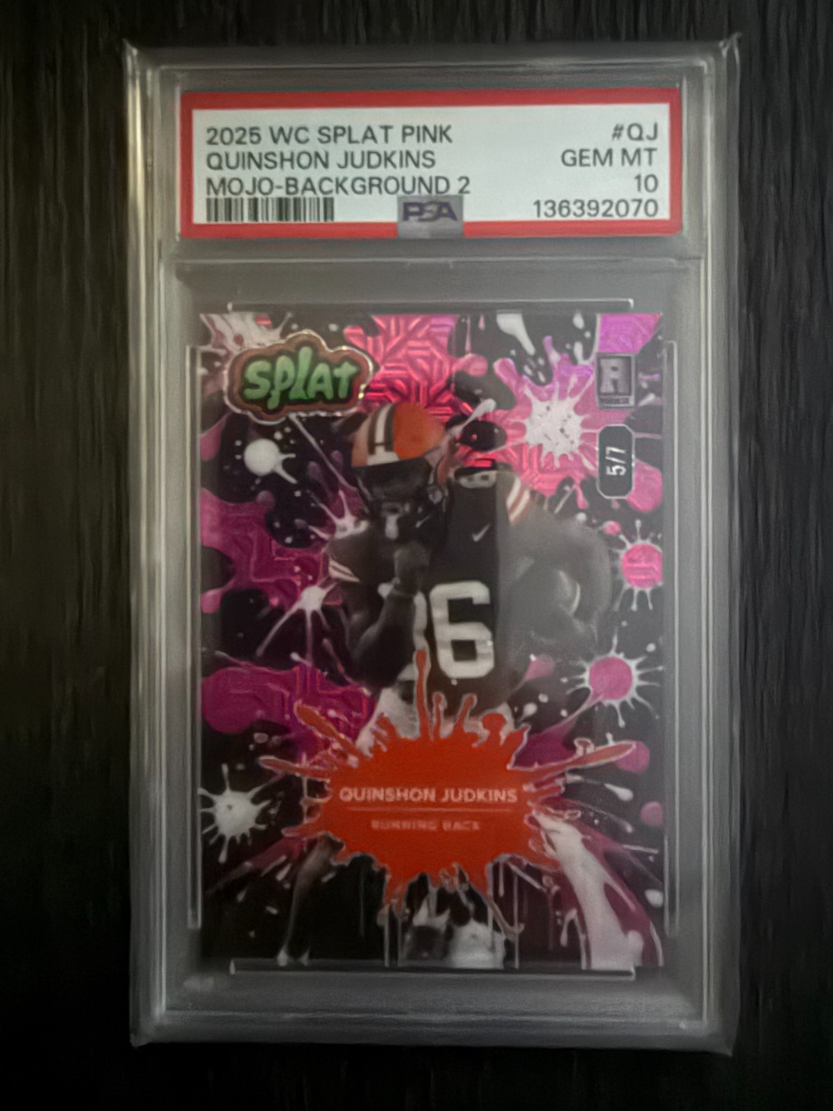 Quinshon Judkins Wild Card Splat Hobby Jumbo Pink #QJ Mojo Foil-Background 2
