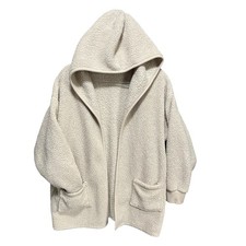 UGG KOOLABURRA Neutral Sherpa Cardigan Sz M Cozy Hooded Open Jacket Pockets
