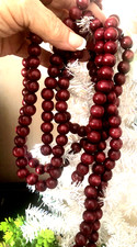 Vtg New 8 Ft Dark Cranberry Red WOODEN BEAD Xmas GARLAND Wood Beads Strand Swag
