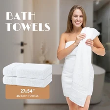 Luxury White Bath Towel Set - Hotel Soft Cotton 2/Bath 2/Hand 2/Wash - 6 Piece