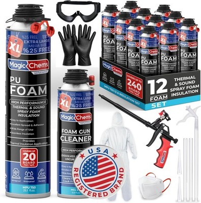 Closed Cell Spray Foam Insulation Kit (12 Pack-25.4 Oz) Expanding Polyurethane