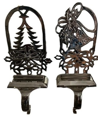 Two Large Silver/Chrome Christmas Stocking Holders~ Set of 2~Long Arm, Heavy