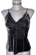 Vtg 90s Womens Gray Velvet Lace Bella Swan Whimsigoth Grunge Vampy Tank Top Sz S