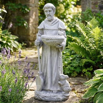 St Francis of Assisi Statue Bird Feeder Religious Garden Figurine Sculpture 28''H