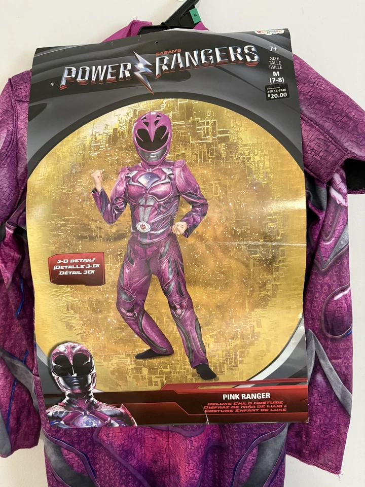 Power Rangers Costume Kids Medium 7-8 Pink Ranger Jumpsuit Helmet Halloween - Image 2 of 4