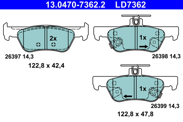 Rear ATE 13.0470-7362.2 Brake Pad Set, disc brake for HONDA