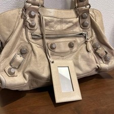 BALENCIAGA The City bag 2way Handbag Beige Le...