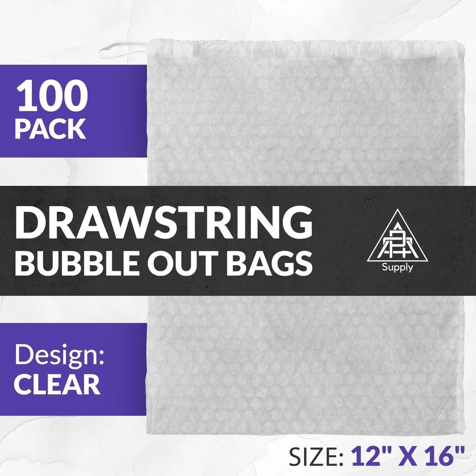 100 Drawstring Bubble Out Bags 12 x 16 White Bubble Bags Double Walled - Image 3 of 4
