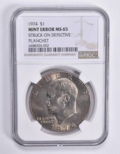 MINT ERROR MS65 1974 Eisenhower Dollar Struck On Defective Planchet NGC *1836