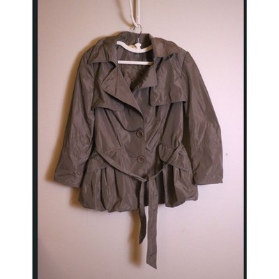 Interplay Iconic Moderne Muse Vintage Gray Green Belted Rain Jacket Size 10