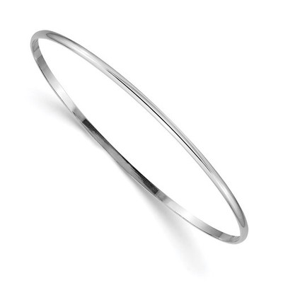Echt 14K Weißgold 2mm massiv poliert halbrund Slip-On Armreif; 7,5 Zoll