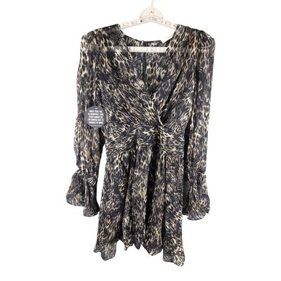 Sass & Bide Dress Womens 10 Black Delirious Leopard Print Silk Long Sleeve AA