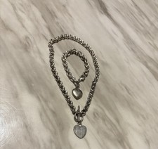 Silver Heart Necklace And Matching Heart Bracelet