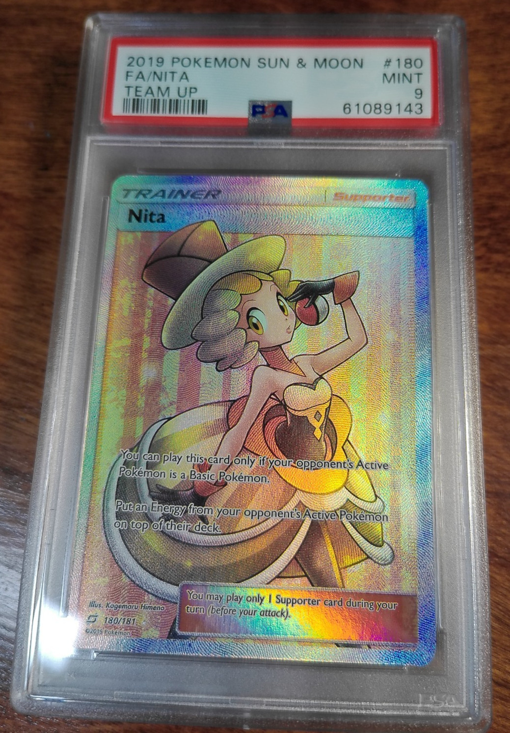 PSA 9 Nita 180 Team Up Holo 2019 Pokemon Card