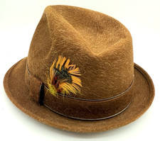 Vtg STETSON Royal De Luxe Brown Fur Felt Leather Hat Fedora Size 7 1/4