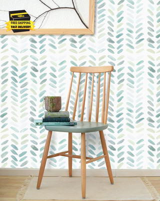 Green and White Wallpaper Peel and Stick Wallpaper Boho 17.3Inw 78.8Inl Contact