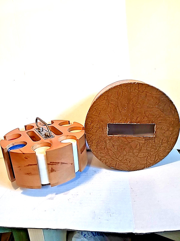 Vintage Wooden Poker Chip Carousel & Plastic Chips & Cover Art Deco Handle