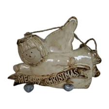 Child Like  ANGEL "Merry Christmas"  WALL PLAQUE Blue HEARTS  10"x 7" Pottery