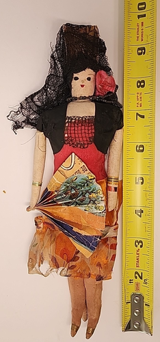 9" Vintage Spanish Fan Dancer Doll Mexican Cuban Tourist Flamenco Cloth Folk Art - Picture 7 of 13
