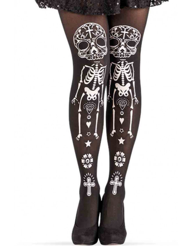 Day Of The Dead Tights Or Gloves Skull Skeleton Bones Pattern Halloween Costume - Picture 3 of 3