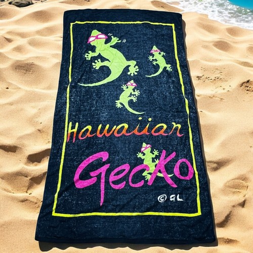 Vintage GL Hawaii Schwarz Strandtuch Gecko Neon Farben 100% Baumwolle