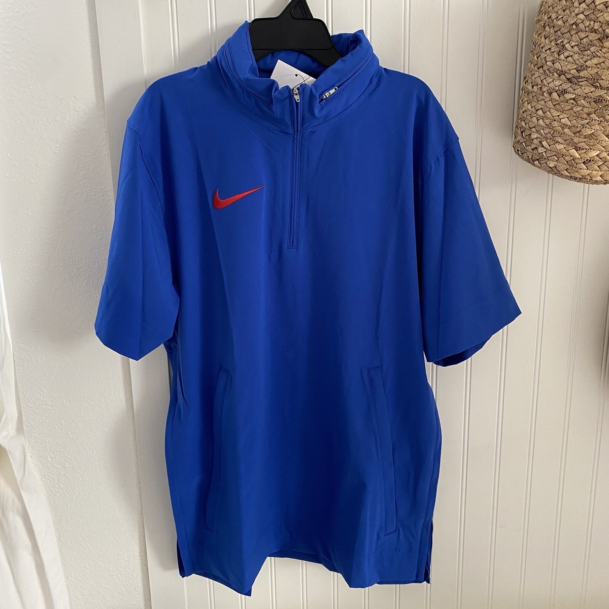 ウェア M NIKE Men's Coach Half-Zip Short Sleeve Shirt Jacket Small BLUE w