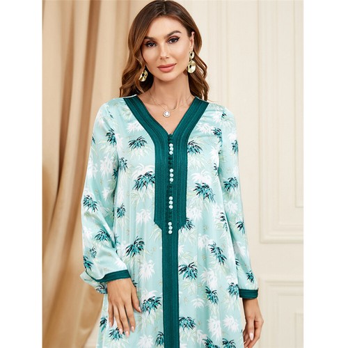 Muslim Floral Kaftan Islamic Women Maxi Dress Ramadan Dubai Caftan Moroccan Gown - Picture 171 of 216