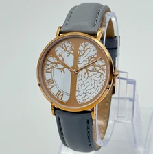 New TIME PEACE Tree of Life, All Steel Rose Gold Tone 36mm Unisex Watch, Leather