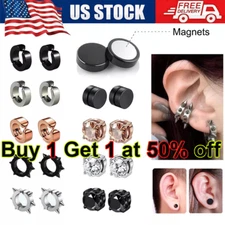 Gothic Hoop Earrings Titanium Steel Magnetic Stud Ear Plugs Womens Mens Jewelry